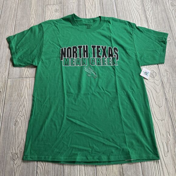 North Texas Mean Green Spellout Logo Tee TShirt Mens L Green Games New - Picture 1 of 9